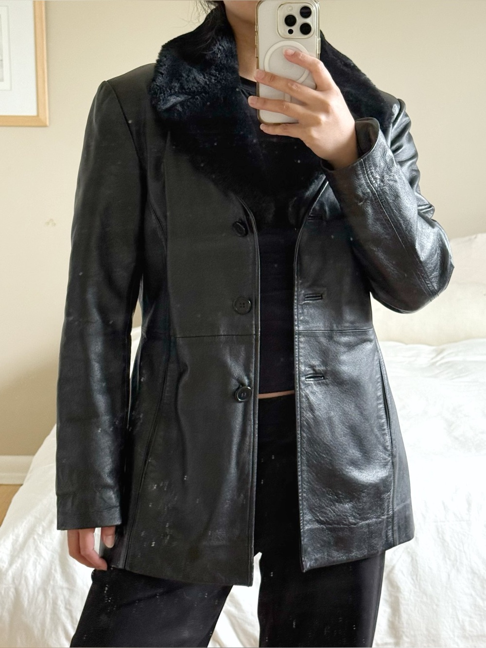 Vintage Worthington Leather Jacket w/ Detachable Faux Fur Collar